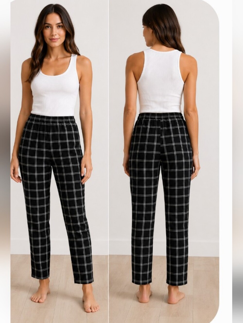 Vince Camuto Black White Windowpane Pull-On Pants Small